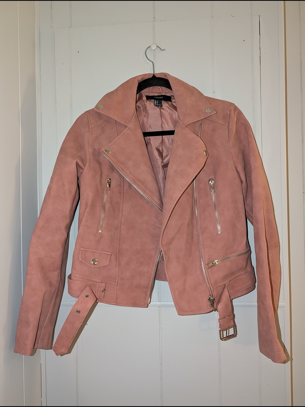 S Forever 21 Women's Dusty Rose Moto Jacket
